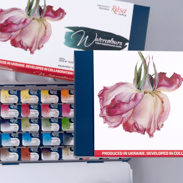 Набір акварельних фарб 35*2,5 мл. "Botanical", кювета, Індіго метал. пенал, Rosa Gallery 7