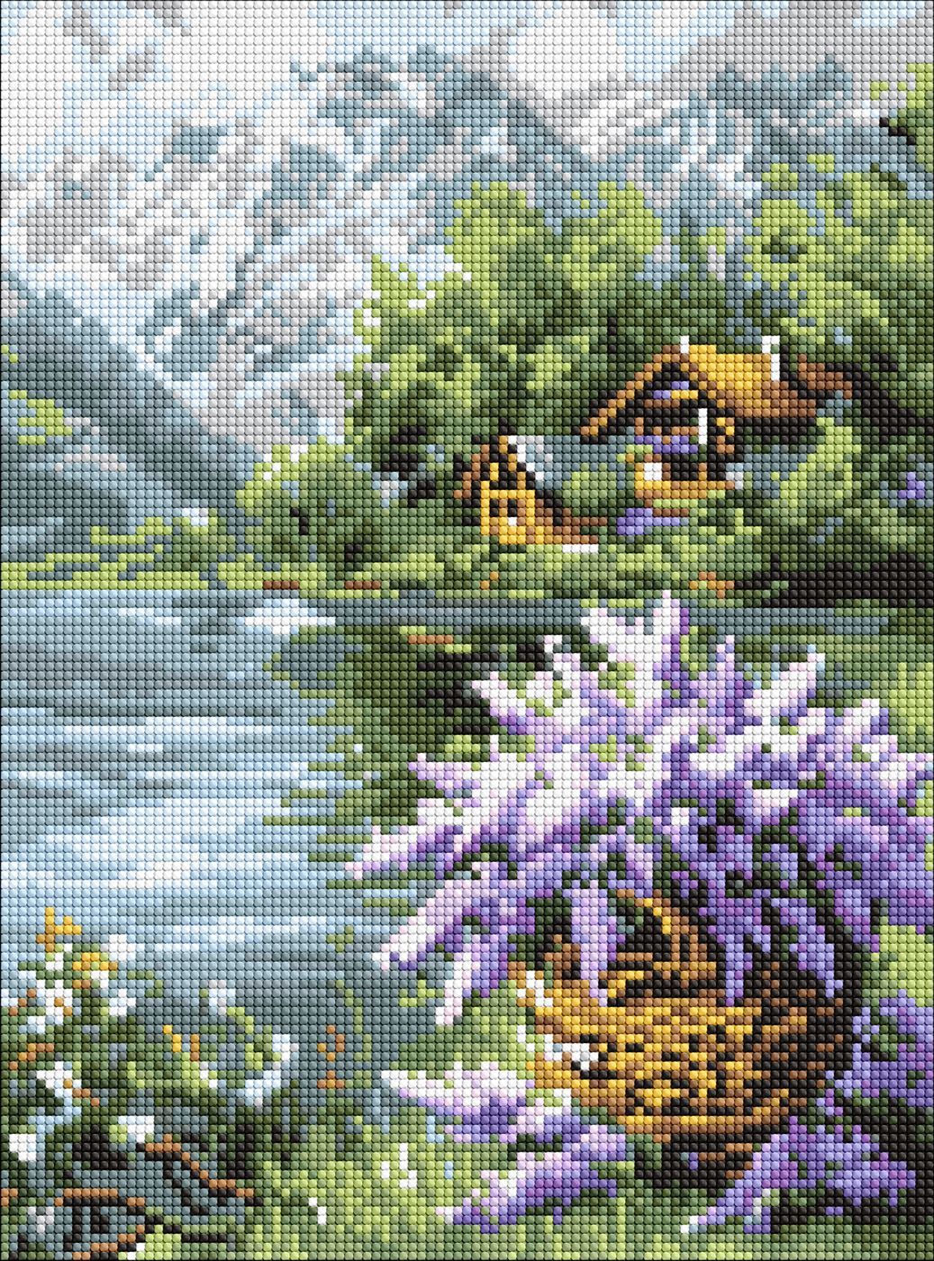 Алмазная мозаика "Сиреневая корзина" 30*40 см, AMO8098, ТМ "Ideyka"