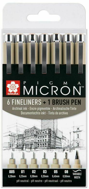 Набір лінерів Pigma Micron 6 шт+PIGMA Brush в подарунок, Sakura