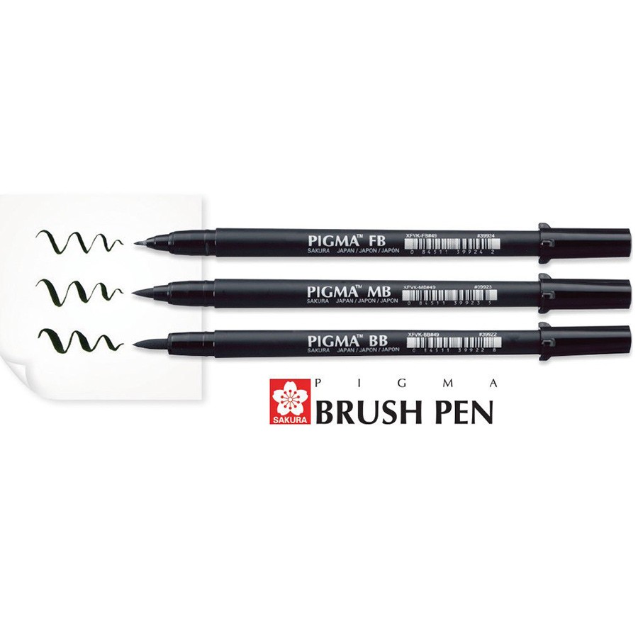 Набір лінерів-ручок Pigma Pen Brush, чорний, 3 шт, Sakura 2