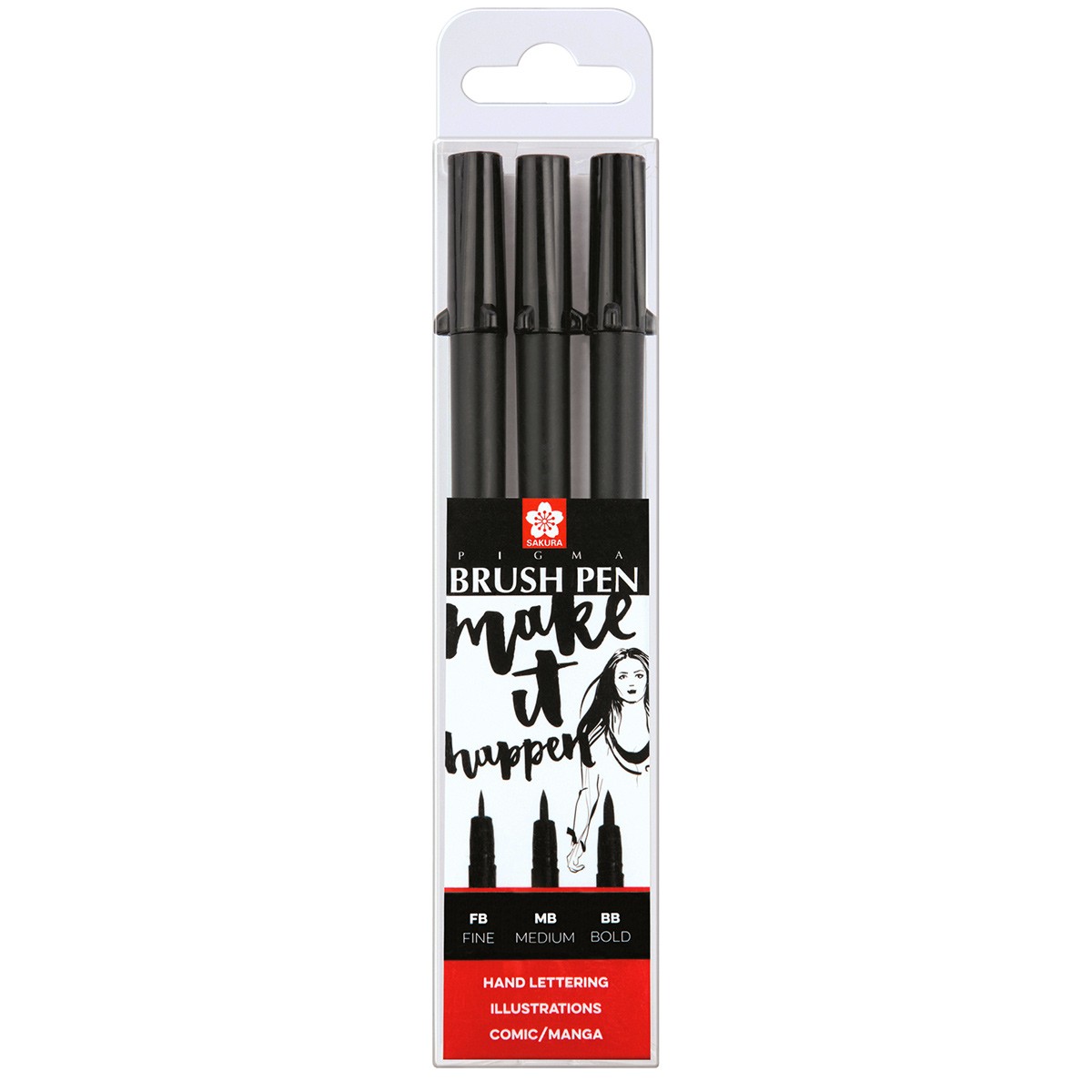 Набір лінерів-ручок Pigma Pen Brush, чорний, 3 шт, Sakura 1