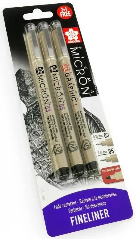 Набір лінерів Pigma Micron 2 шт., 03/05+1 лінер-маркер в подар., у блістері, Sakura 2