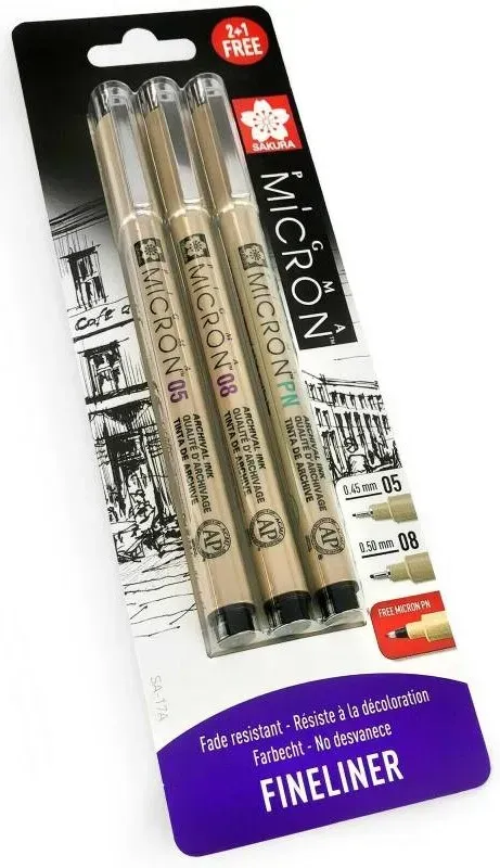 Набір лінерів Pigma Micron 2 шт., 05, 08 + Micron PN, Чорний, у блістері, Sakura 2