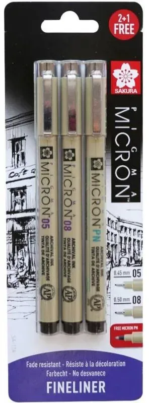 Набір лінерів Pigma Micron 2 шт., 05, 08 + Micron PN, Чорний, у блістері, Sakura