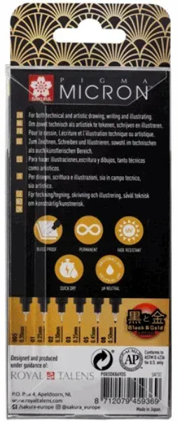 Набор линеров Pigma Micron Black&Gold, 6 шт.(005-08), Черный, Sakura 2