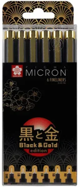 Набор линеров Pigma Micron Black&Gold, 6 шт.(005-08), Черный, Sakura