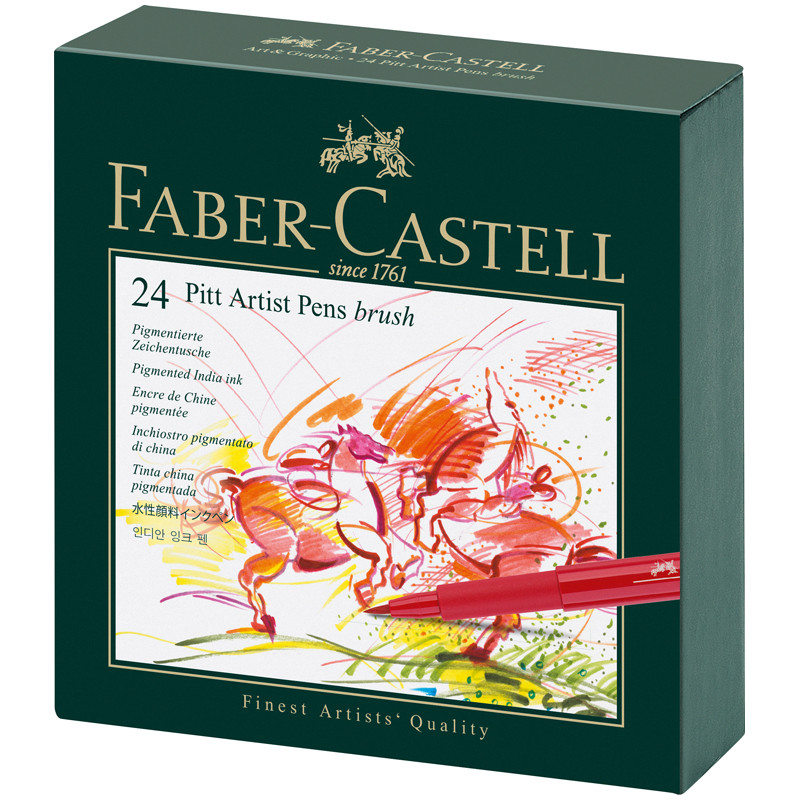 Набор ручек капиллярных PITT Brush, 24 шт., в подарочной коробке, 167147 Faber-Castell