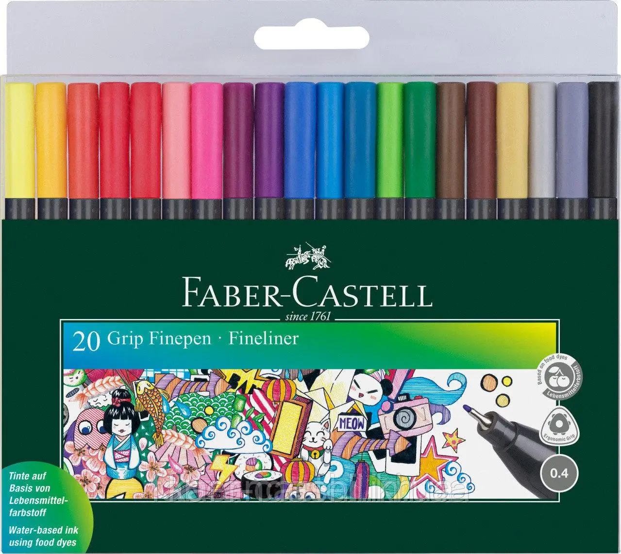 Набір лінерів 0,4 мм Grip 20 кол., 151620 Faber-Castell