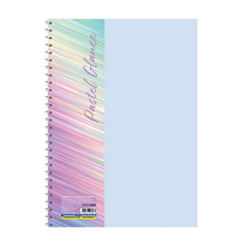 Блокнот А5, пластиковая обложка (фактура глянец), боковая спираль, 80 л., ячейка, ассорти пастел, E20308 1