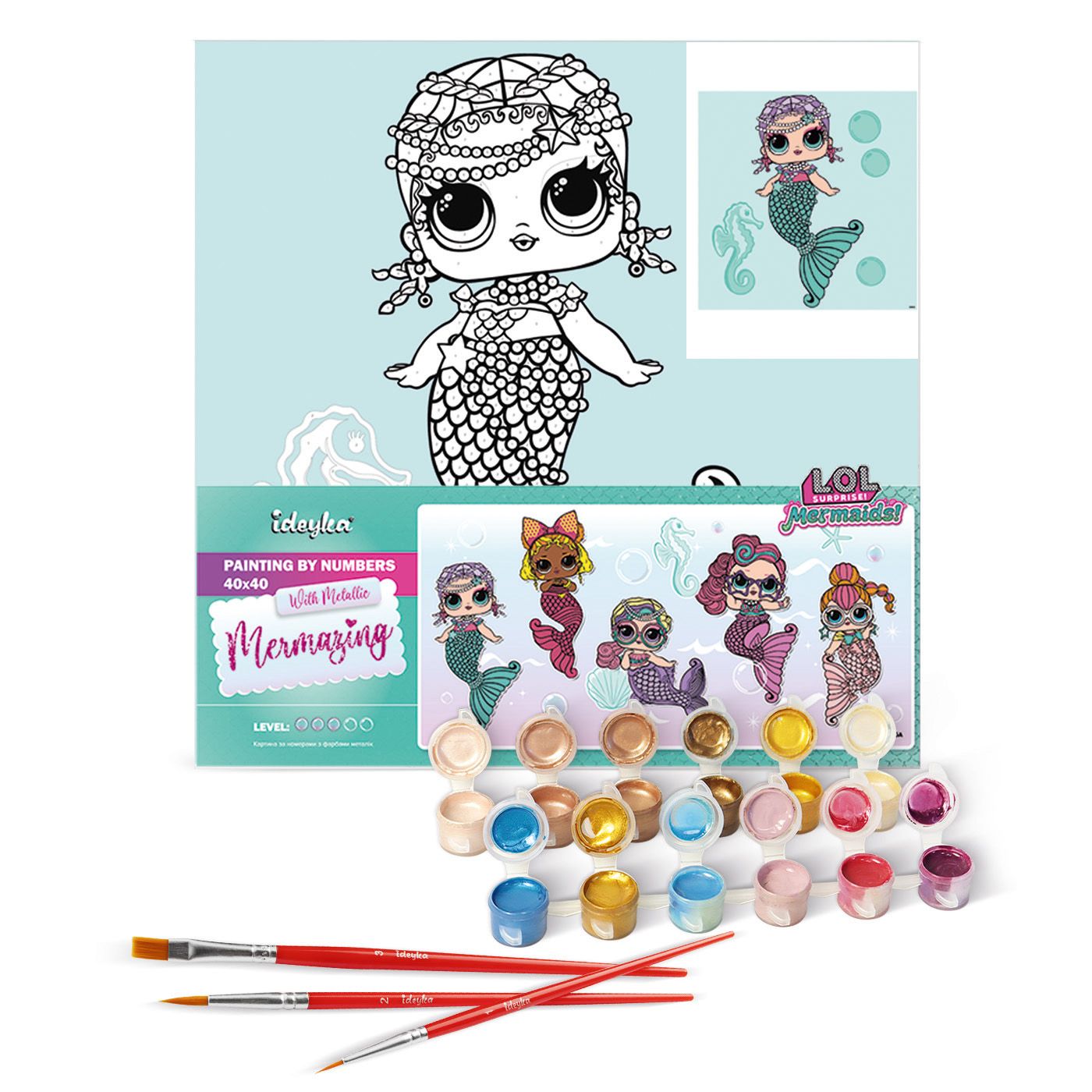 Набір для розпису по номерах "L.O.L. Surprise! Mermaids Merbaby" 40*40 см, KHO6262, ТМ "Ideyka" 1