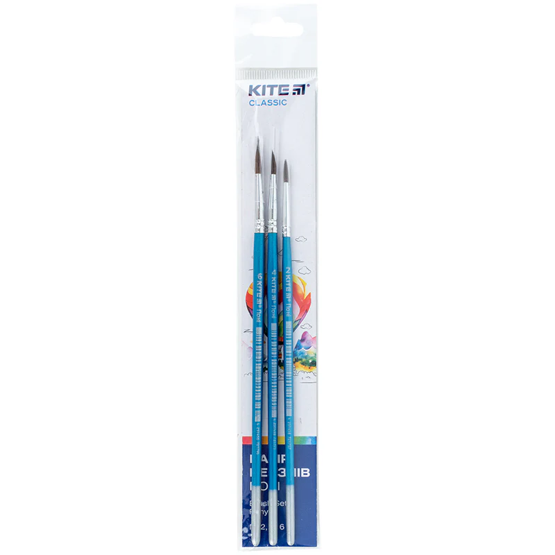 Набор из 3-х кистей пони круглый 2, 4, 6 Kite Classic, K-343
