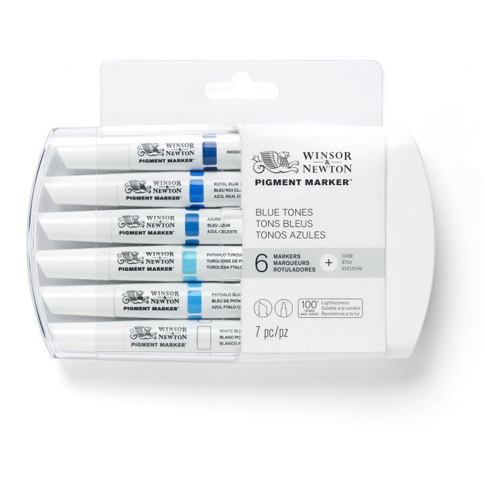 Набор маркеров двусторонних Pigment marker, Голубые тона 6шт, 0290044 W&N