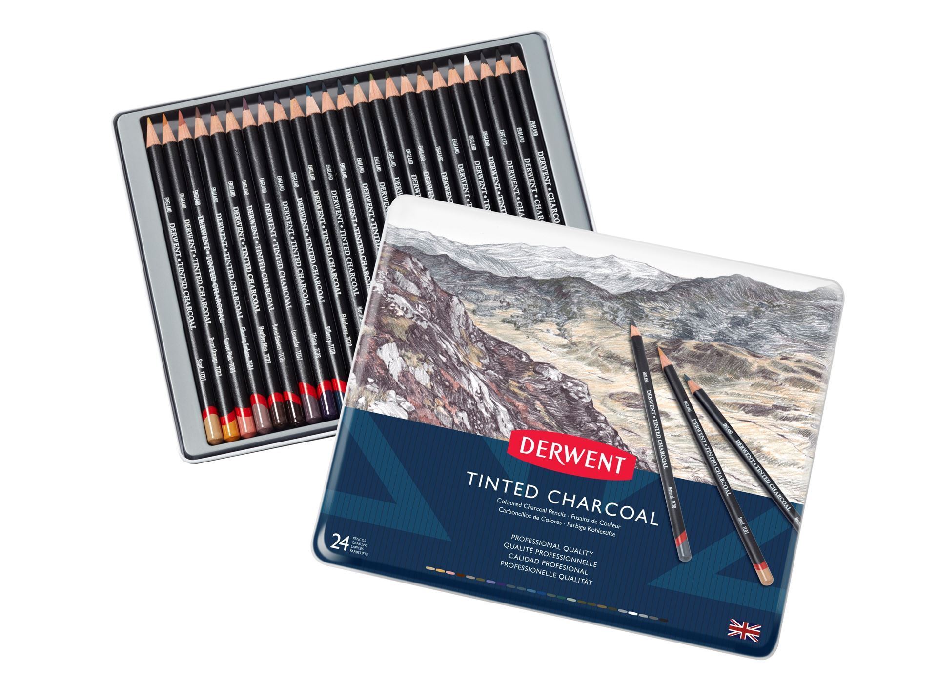 Набір олівців вугільних "Tinted Charcoal", 24 кол., метал. коробка, D-2301691 1