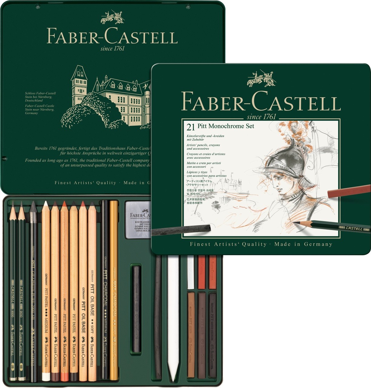 Набор графитный PITT Monochrome 21 предметов в металлической коробке, 112976 Faber-Castell 1