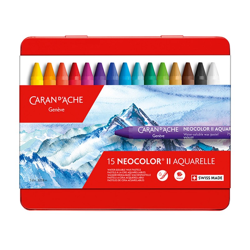 Пастель воскова акварельна 15 кол. Caran d`Ache Neocolor II мет. бокс, 7500.315