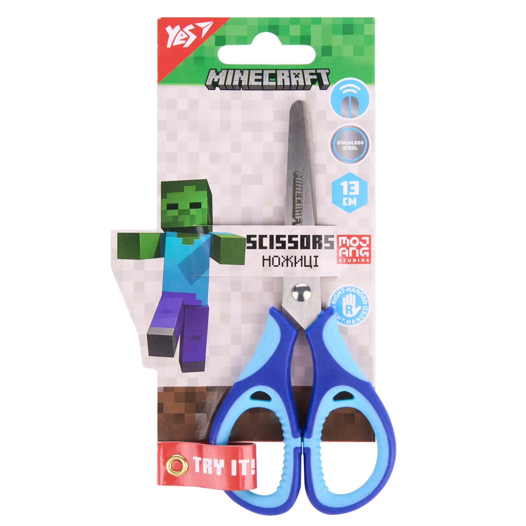 Ножиці "Minecraft" 13 см, з гумовими вставками, 480459 Yes