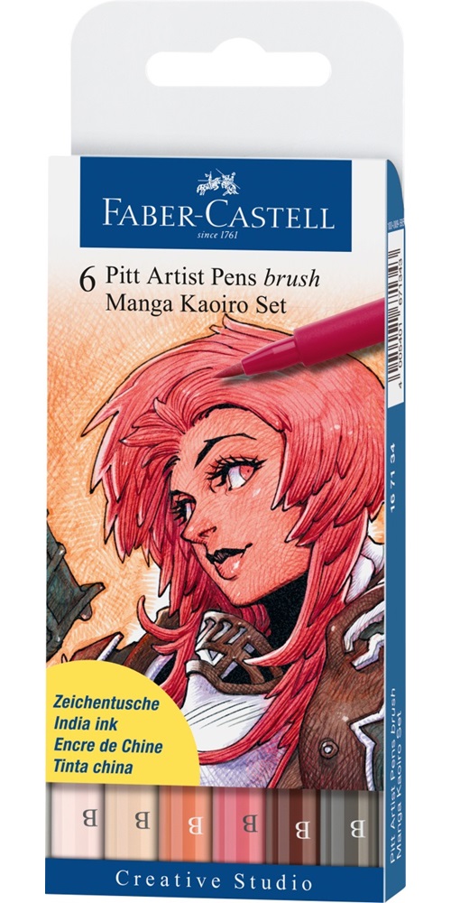 Набір ручок капілярних PITT Artist Pen Manga "Kaoiro", 6 шт. (в пласт. фут.), 167134 Faber-Castell
