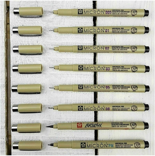 Набор линеров Pigma Micron 6 шт, 1 линер-кисть + линер в подарок, Sakura 1