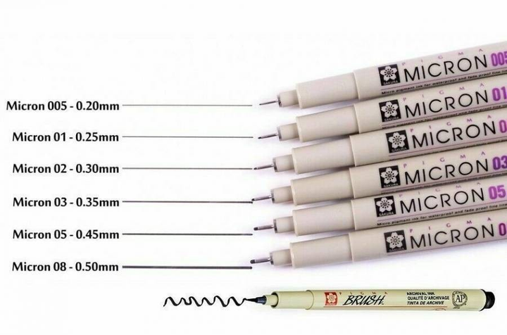 Набор линеров Pigma Micron 6 шт, 1 линер-кисть + линер в подарок, Sakura 3