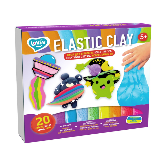 Набір для ліплення з повітряним пластиліном "Elastic Clay" TM Lovin, 20 стіків, 70140