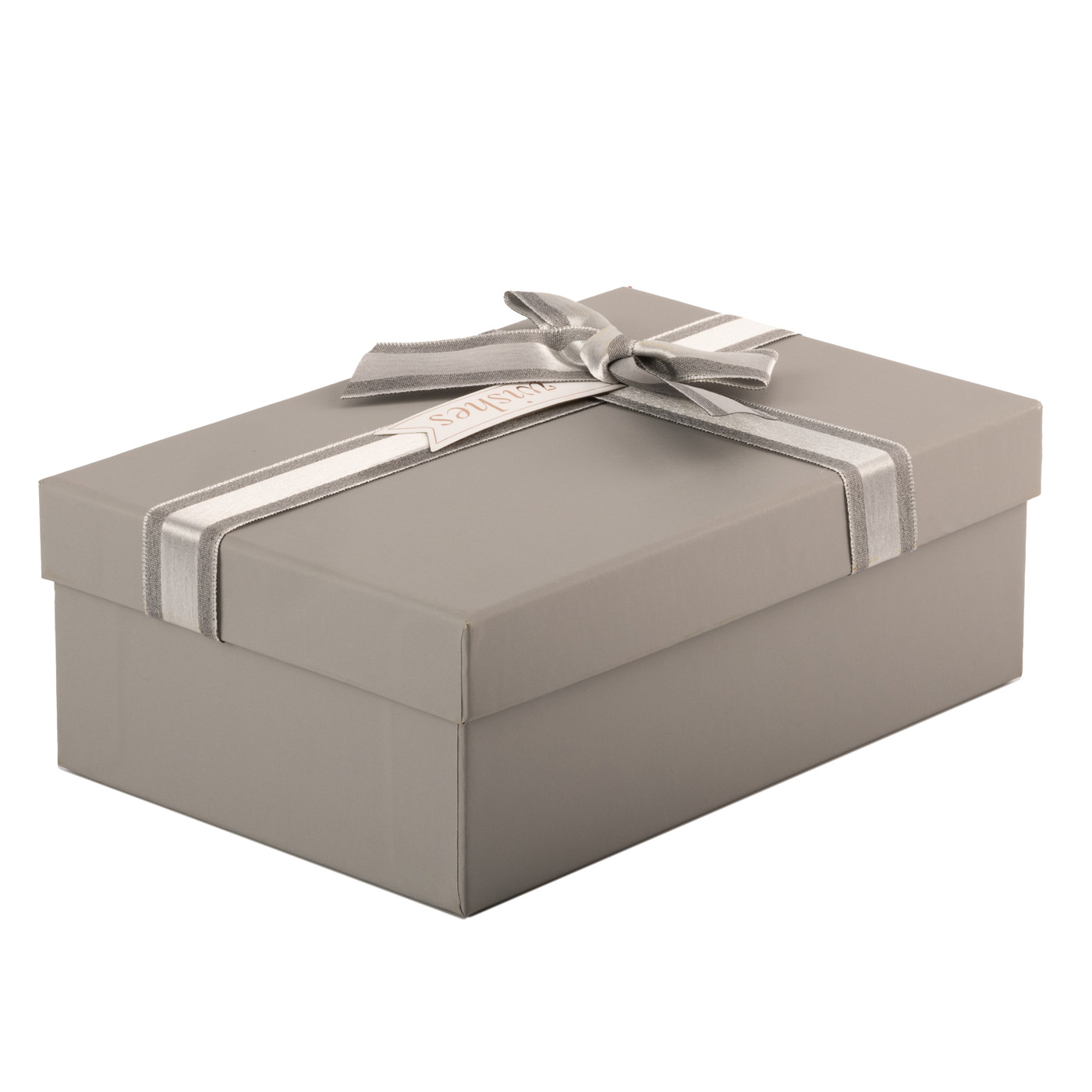 Подарункова коробка прямокутна, сіра "Wishes" з бантом, 23*16*9,5 см, 1235184443