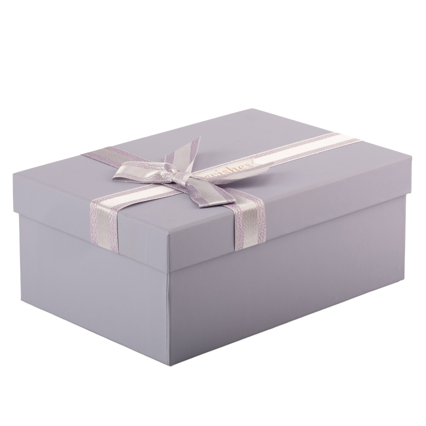 Подарункова коробка прямокутна, срібна "Wishes" з бантом, 23*16*9,5 см, 1235184513