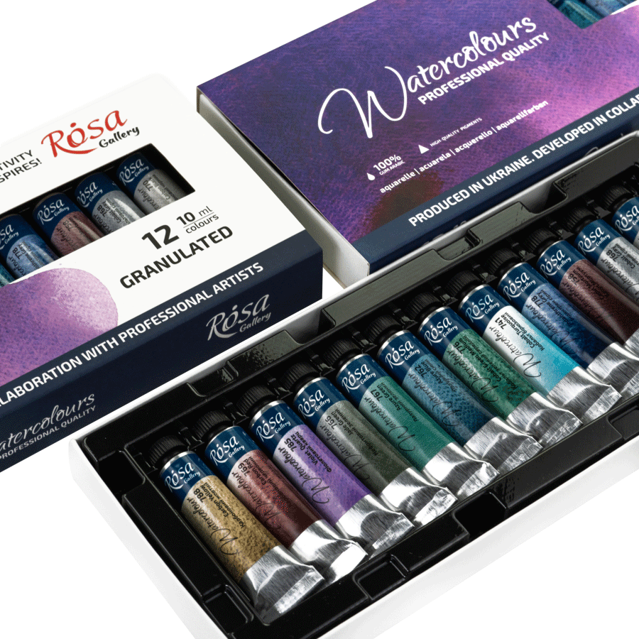 Набір акварельних фарб Granulation, 12*10 мл, туба, картон, ROSA Gallery 1
