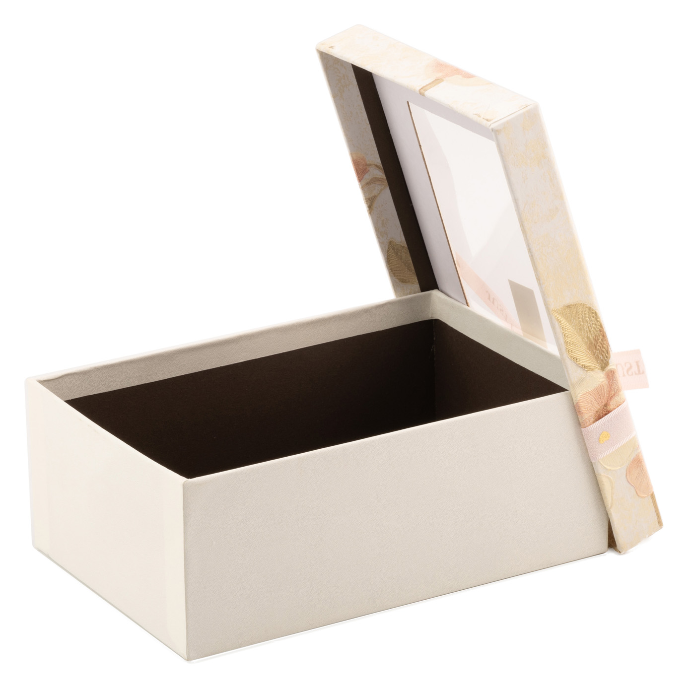 Подарункова коробка прямокутна, біло-квіткова з віконцем та бантом, 19*12*6,5 см, 140332431 1