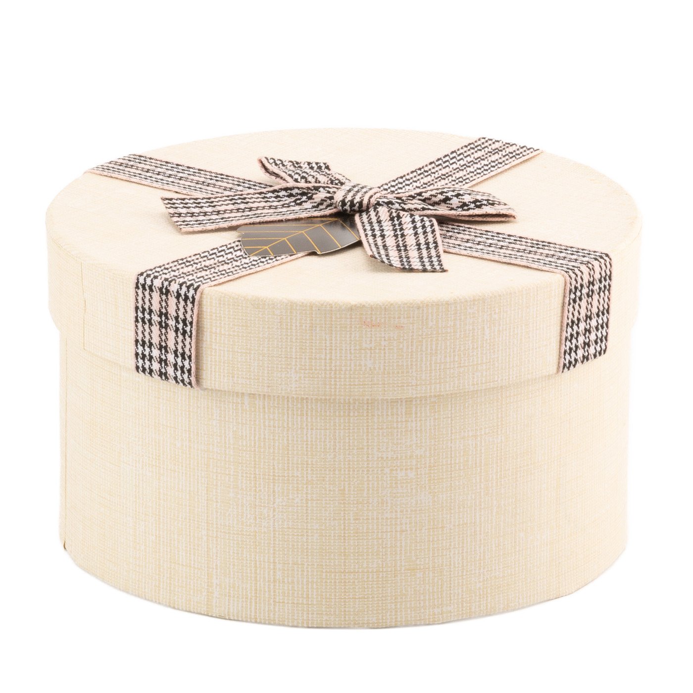 Подарункова коробка кругла, Беж з бантом, текстурна, 20*20 *11 см, 250306093