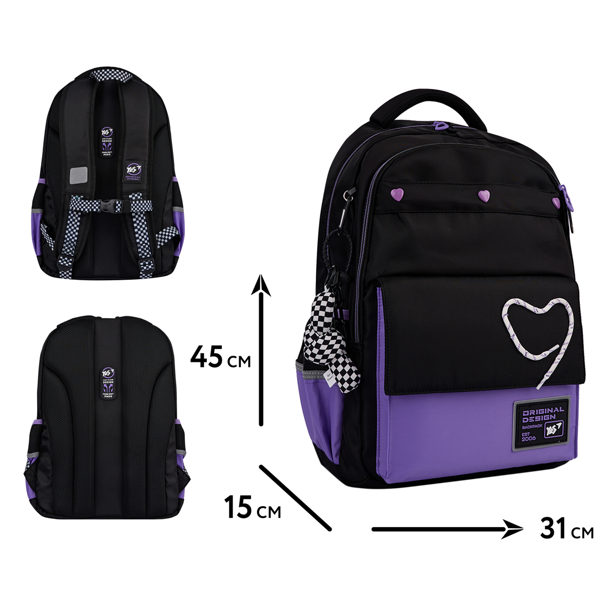 Рюкзак шкільний YES TS-48 "Purple Hearts", 559923 1