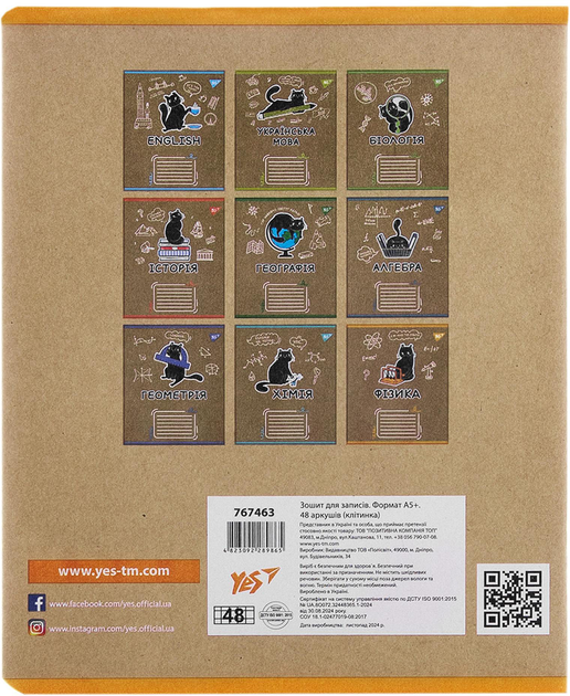 Тетрадь YES 48 кл. Предметка - Физика (Black cat) крафт, 767463 4