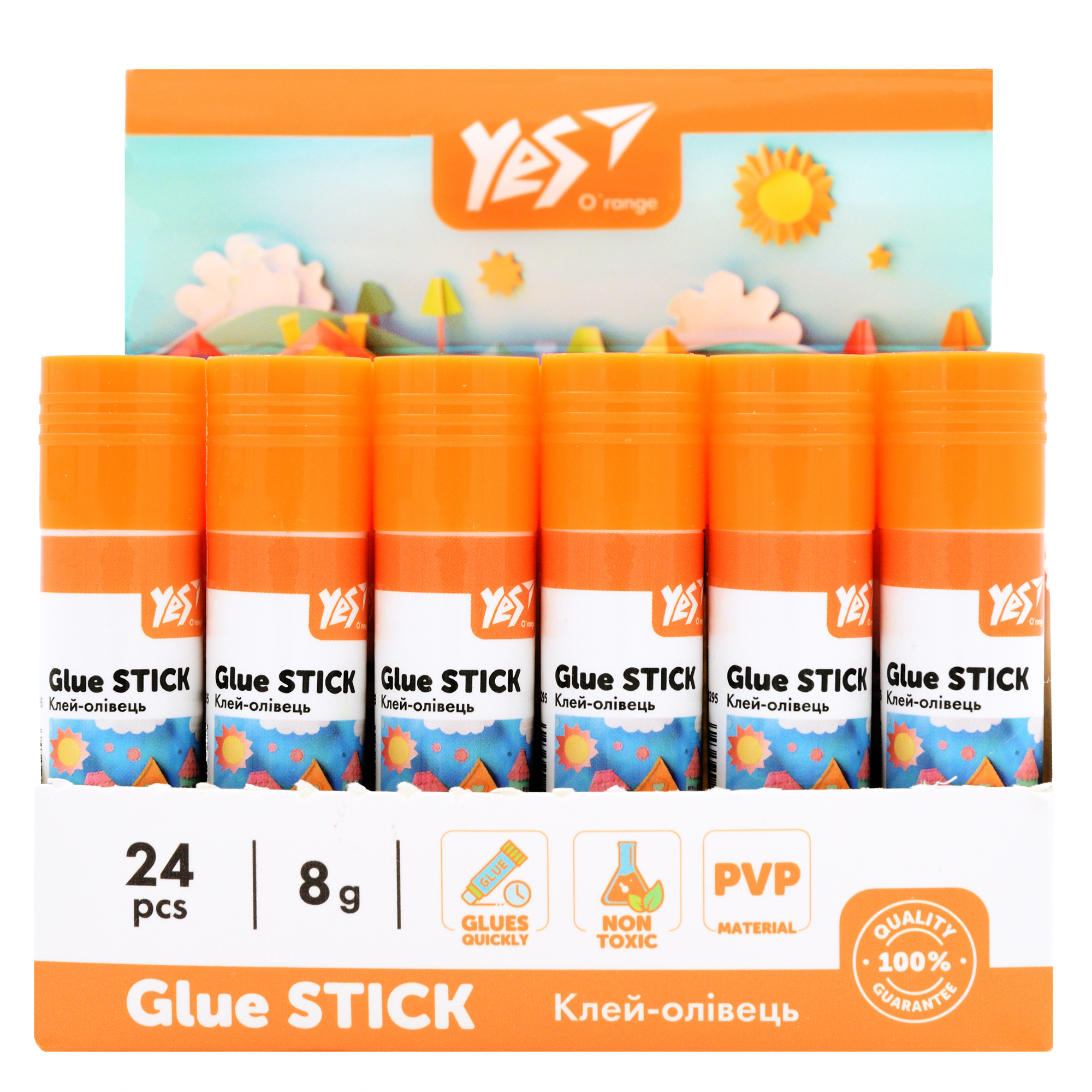 Клей-олівець Yes 8 г, PVP "Orange Line", 320295 1