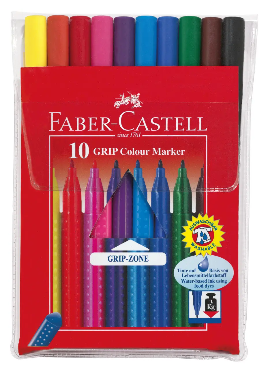 Фломастеры 10 цв. Grip трёхгранные в пластиковом футляре, 155310 Faber-Castell 2