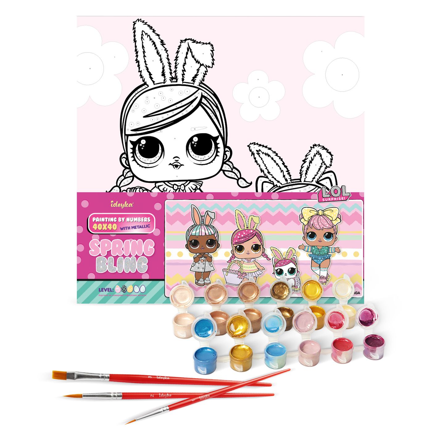 Набір для розпису по номерах "L.O.L. Surprise! Spring Bling Hops with Kittea" 40*40 см, KHO1102, ТМ "Ideyka" 1