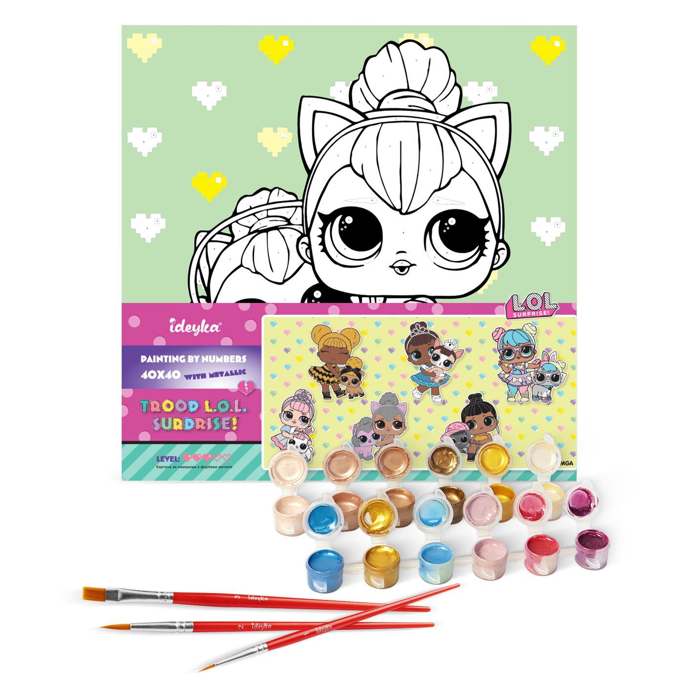 Набір для розпису по номерах "L.O.L. Surprise! TroopSurprise Kitty Queen With Kitty Kitty" 40*40 см, KHO6290, ТМ "Ideyka" 1