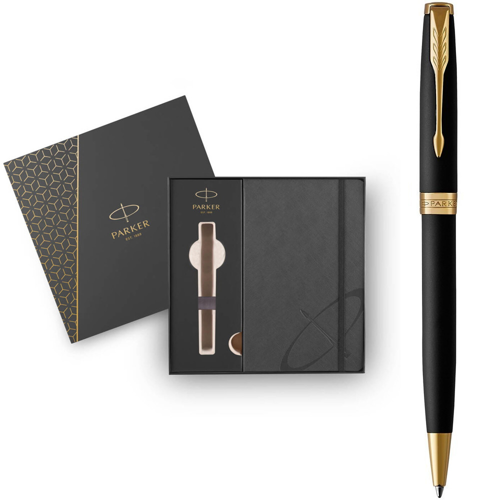 Ручка пулька. Sonnet 17 Matte Black Lacquer позол.  + блокнот Parker + подар.упак. 84 832b24