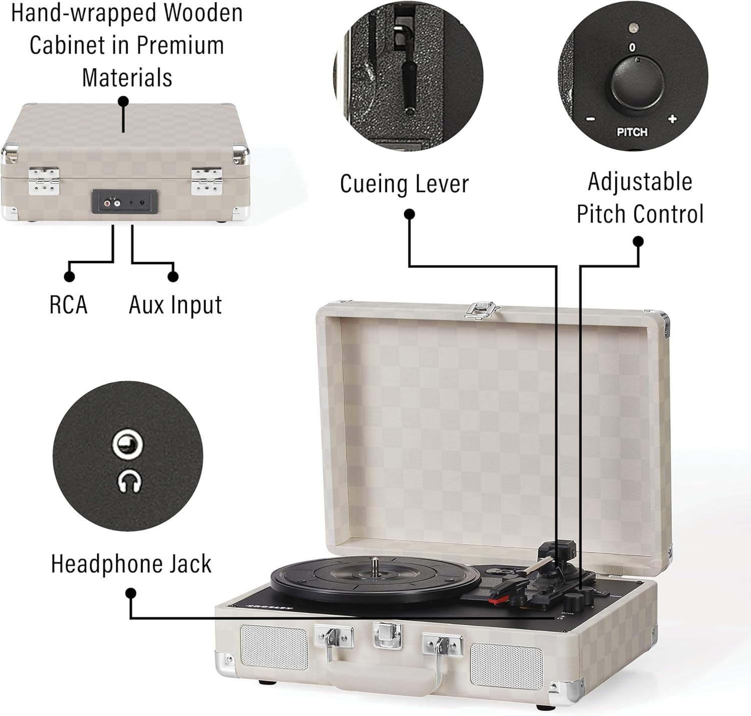Виниловый проигрыватель Crosley Cruiser Deluxe Almond Checkerboard 10