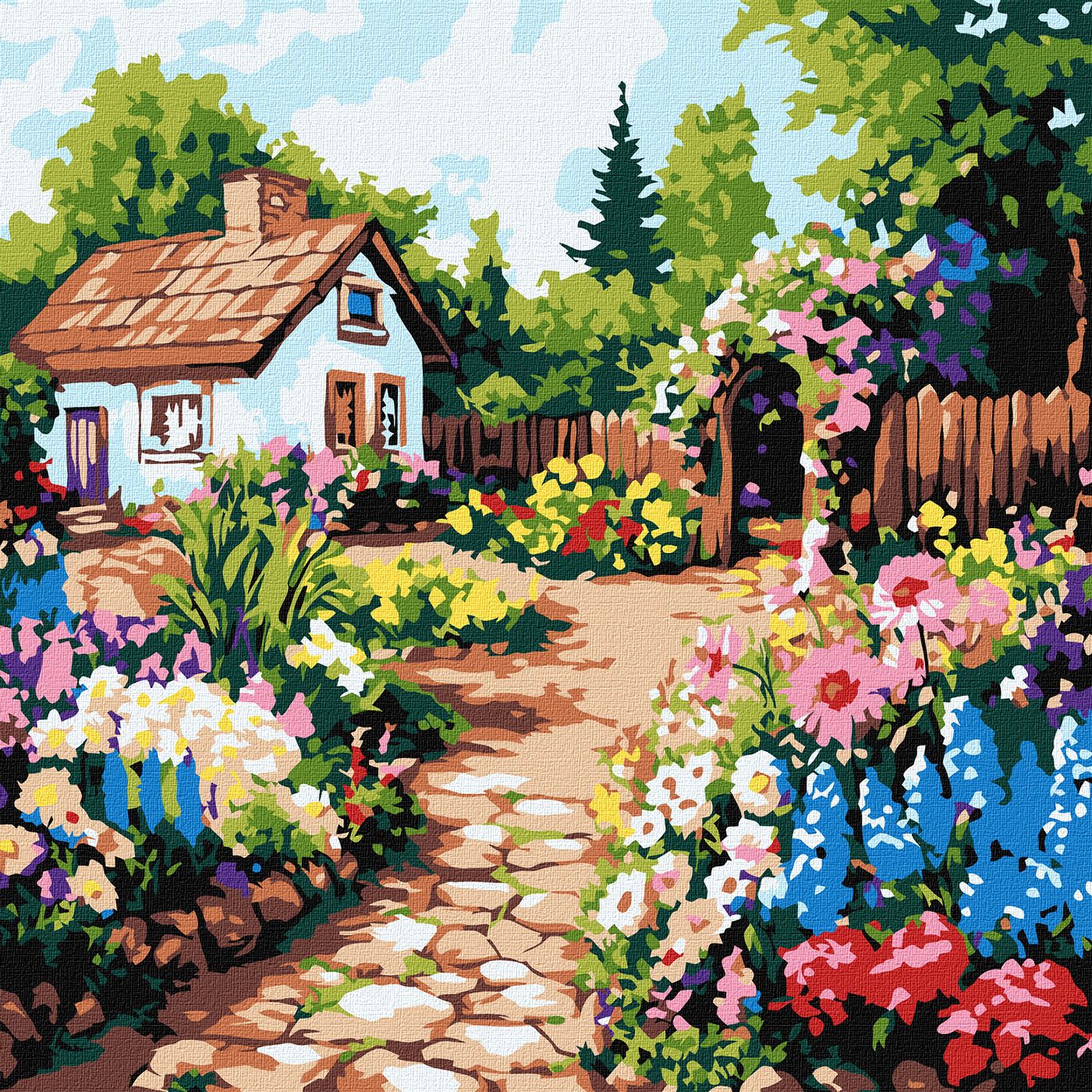 Картина по номерам 30*30 см "Цветы у хижины", KHO6382, ТМ "Ideyka"
