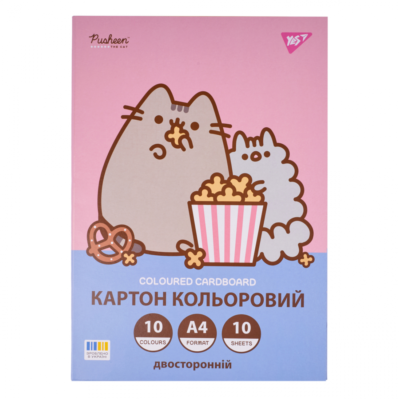 Картон цветной двухсторонний Yes "Pusheen", 10 л., А4, папка, 955464