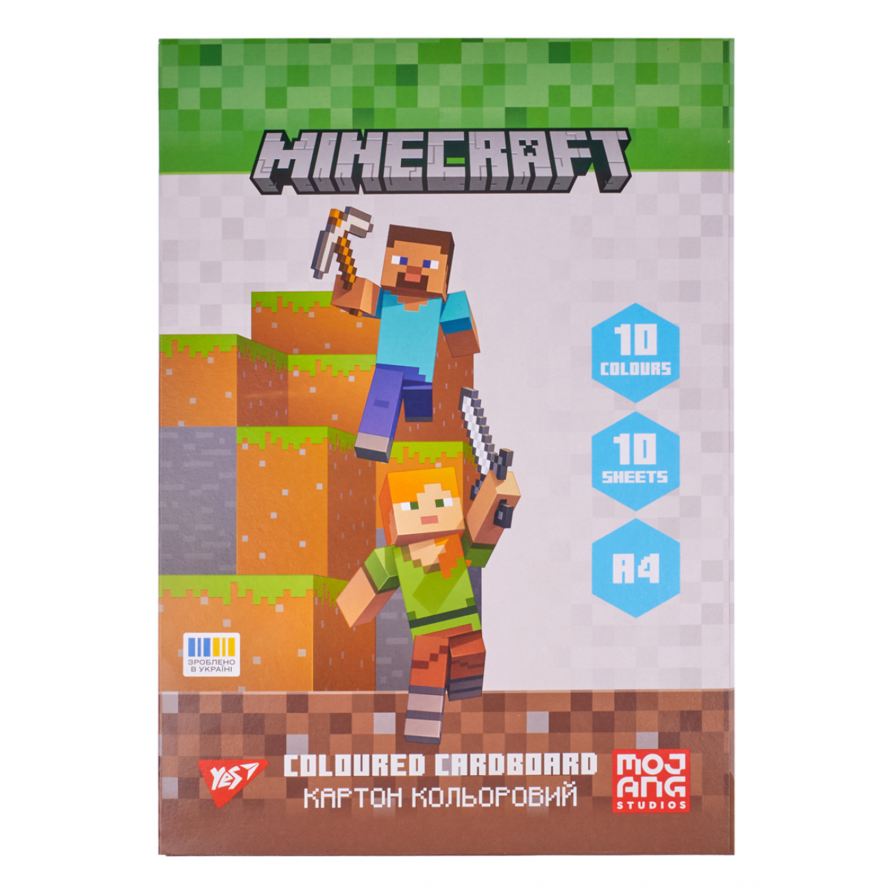 Картон кольоровий односторонній Yes "Minecraft", 10 арк., А4, папка, 955455