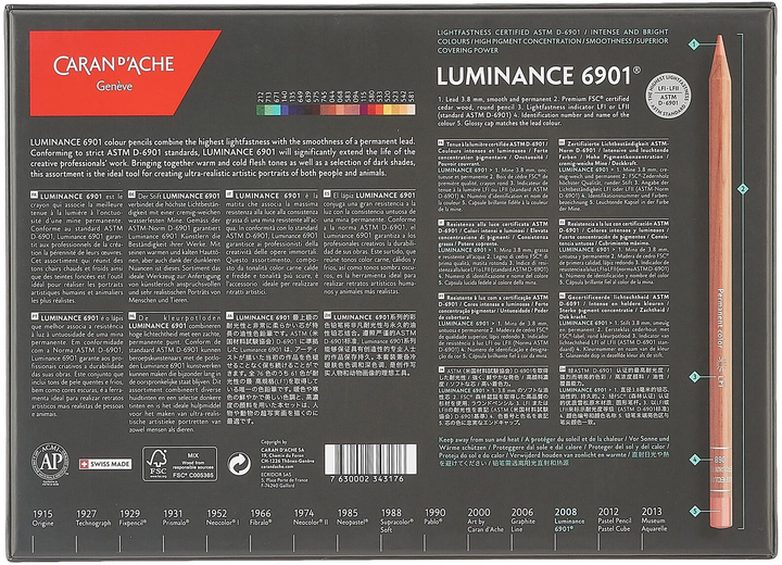 Набор перманентных карандашей 20 цв. Caran d`Ache Luminance 6901 Portrait карт. бокс, 6901.920 3