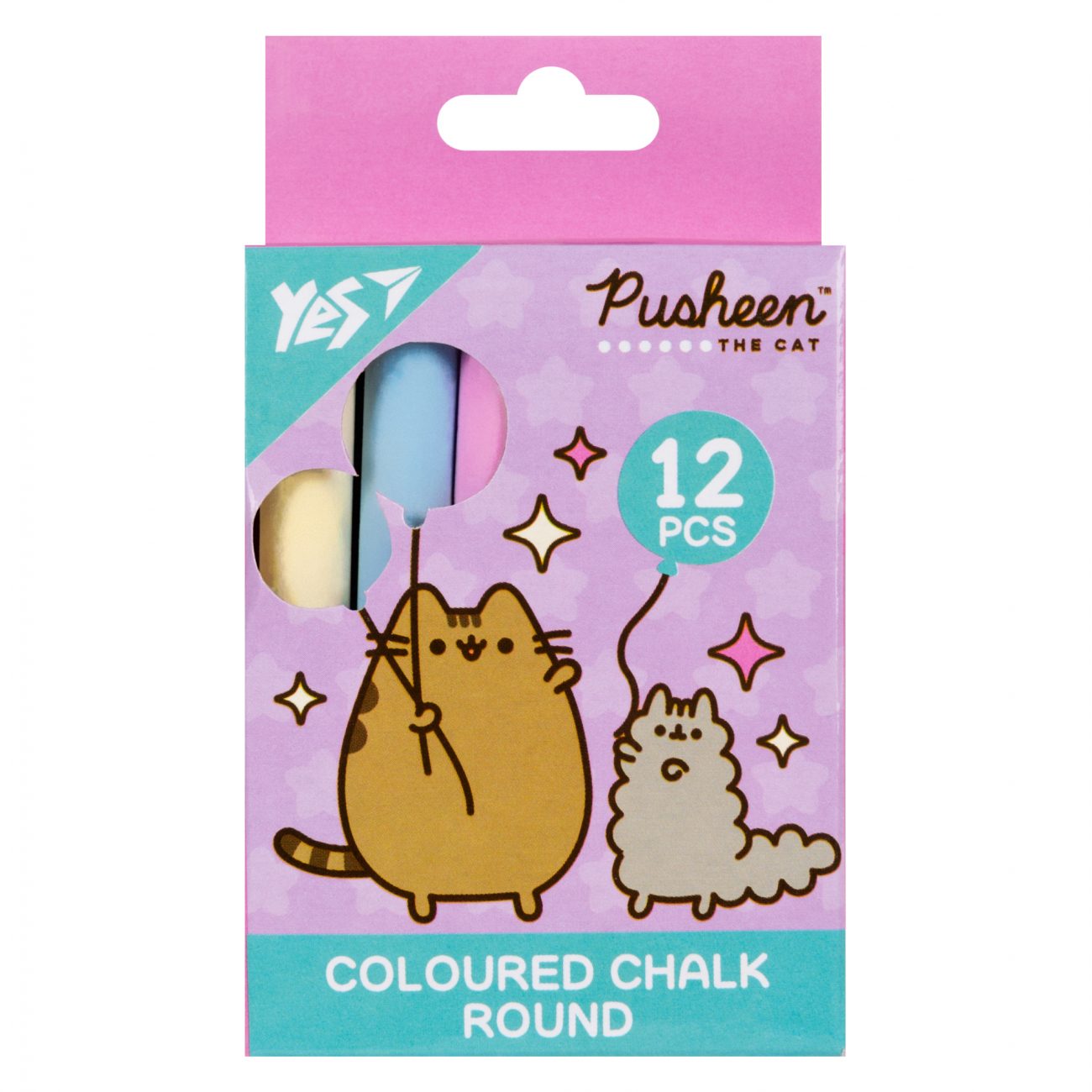 Мел "Pusheen" 12 шт, цветной круглый, 400515 Yes