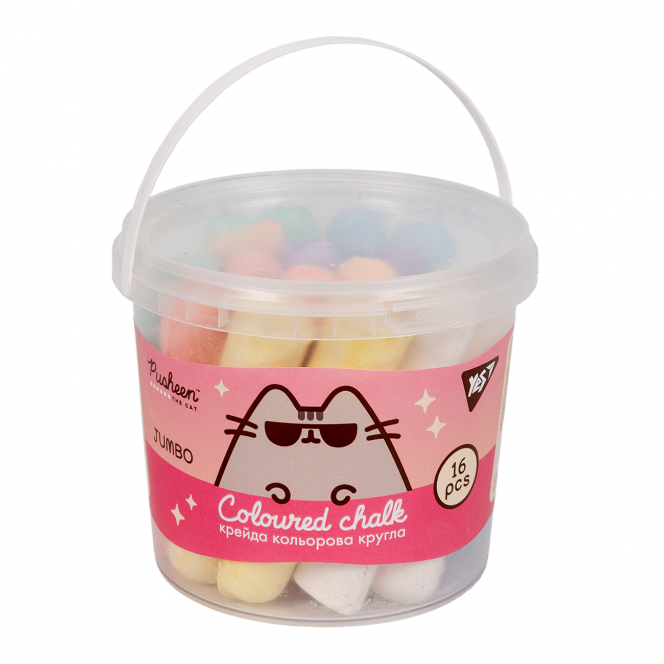 Мел цветной "Pusheen" в ведре JUMBO, 16 шт., 400479 Yes