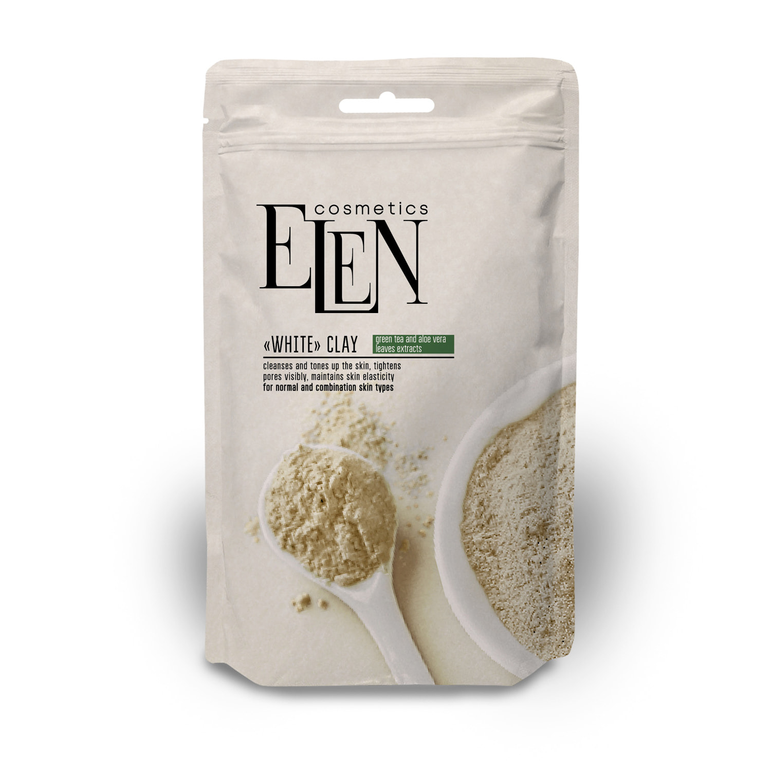 Глина біла з екстрактом зеленого чаю та алое вера ELEN cosmetics, 40 г