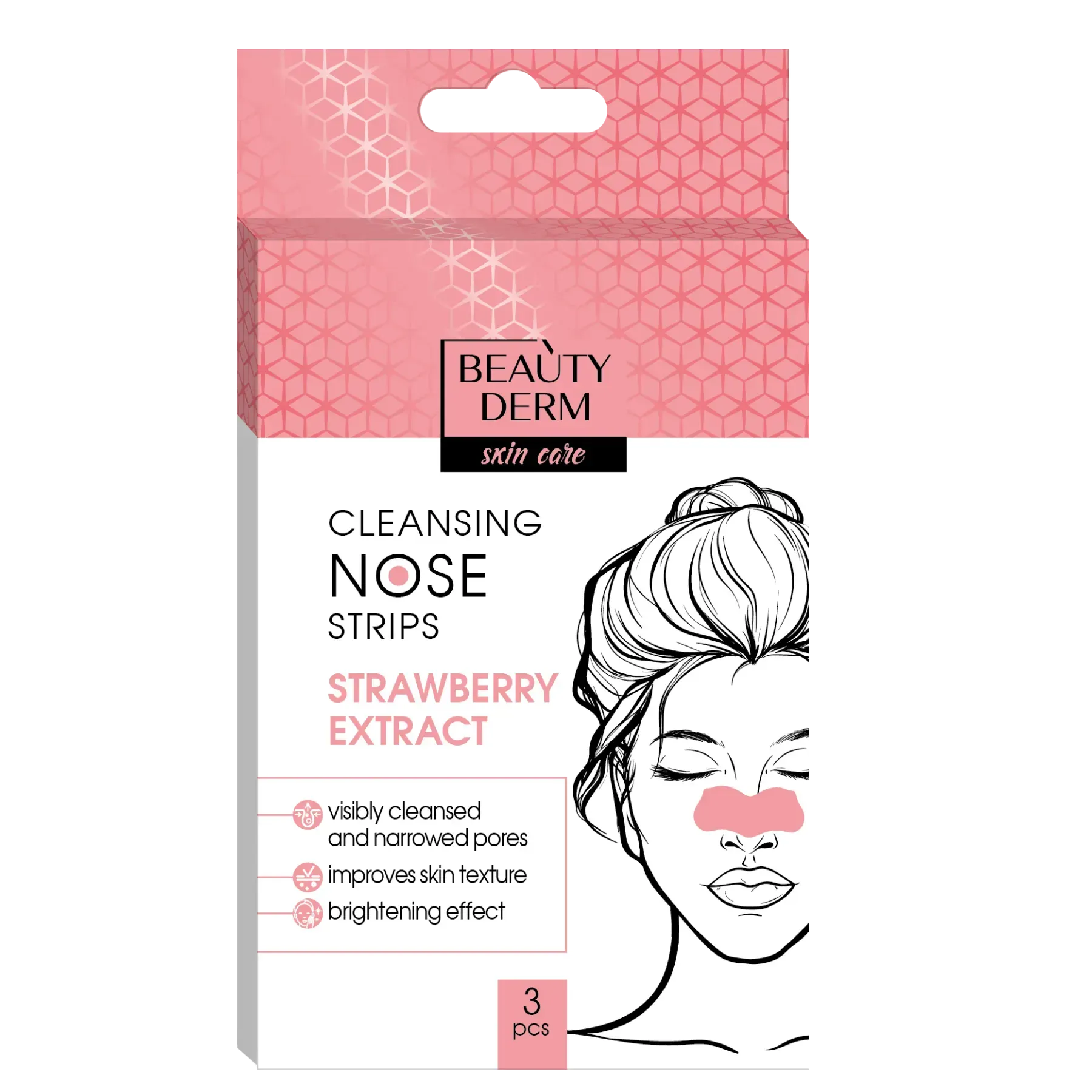 Очищуючі смужки для носу з екстрактом полуниці BEAUTYDERM, 3 шт