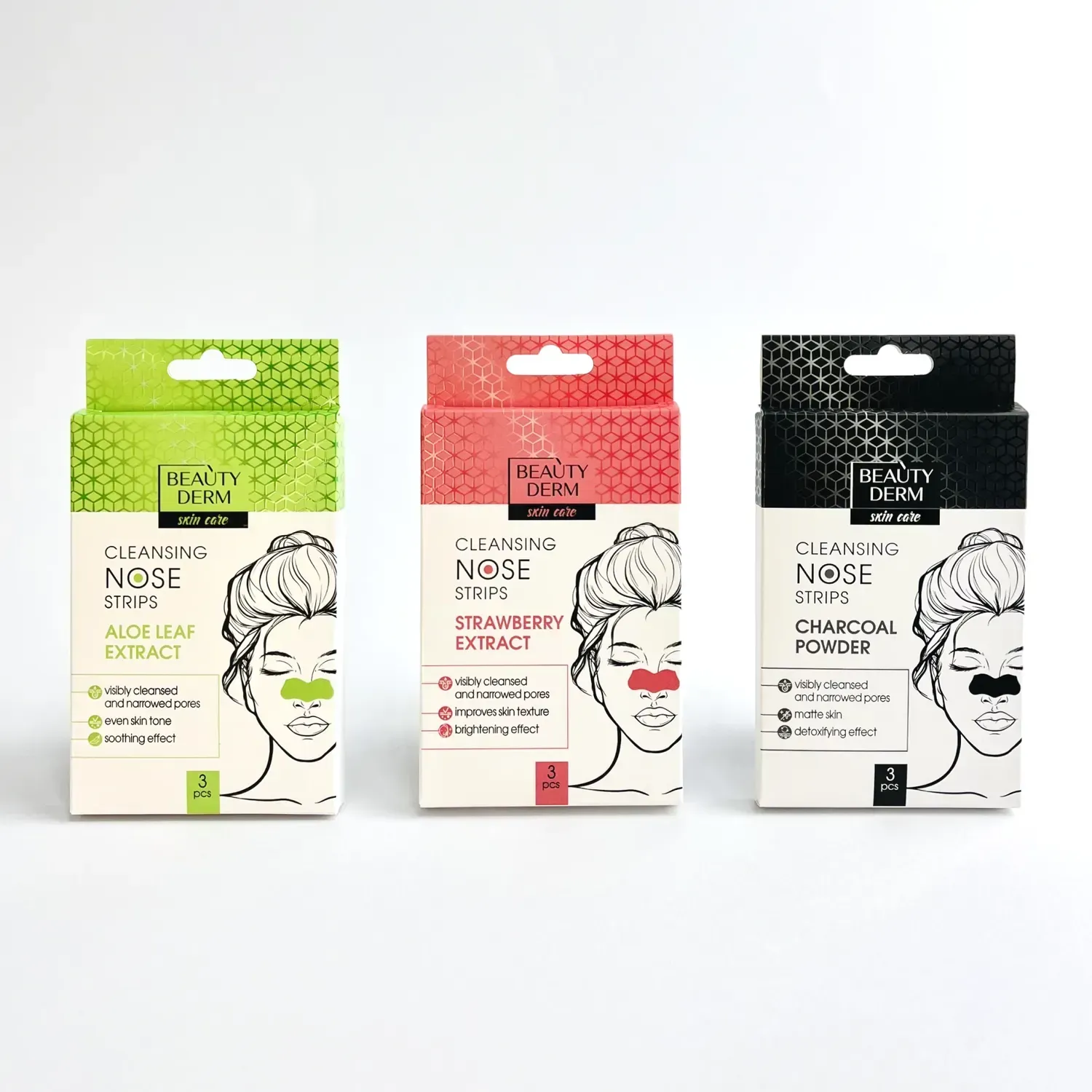 Очищуючі смужки для носу з екстрактом полуниці BEAUTYDERM, 3 шт 2