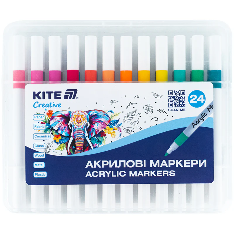 Маркеры акриловые, 24 шт, Kite Creative, K-1157