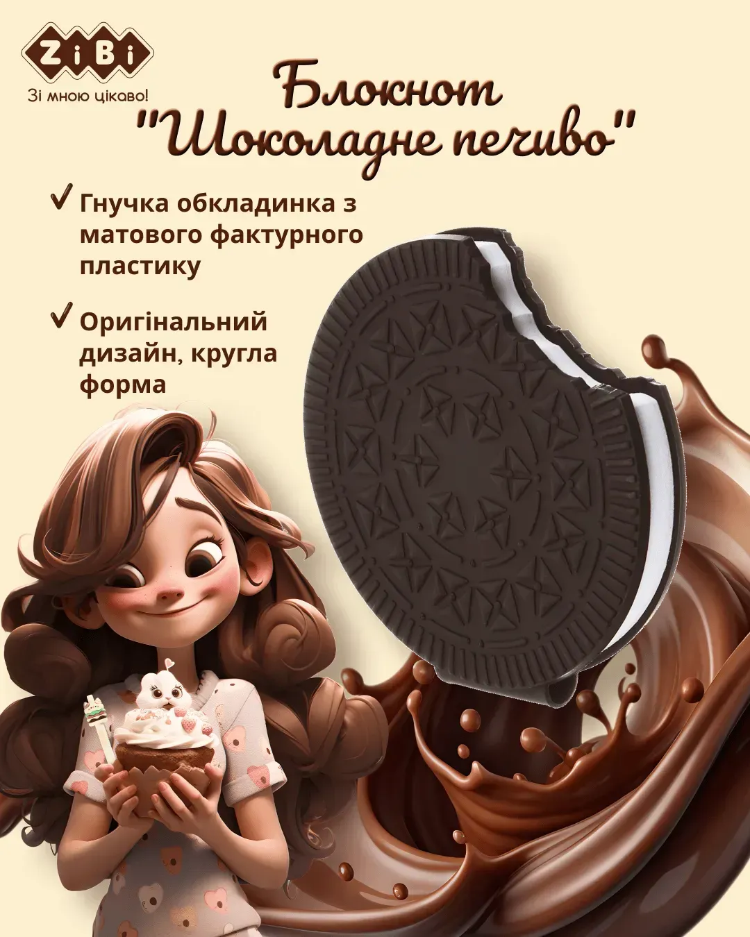 Блокнот 90*90 мм 80 л "Chocolate cookie", нелин., ароматизированная Soft touch обл., ZB.12470-01 2