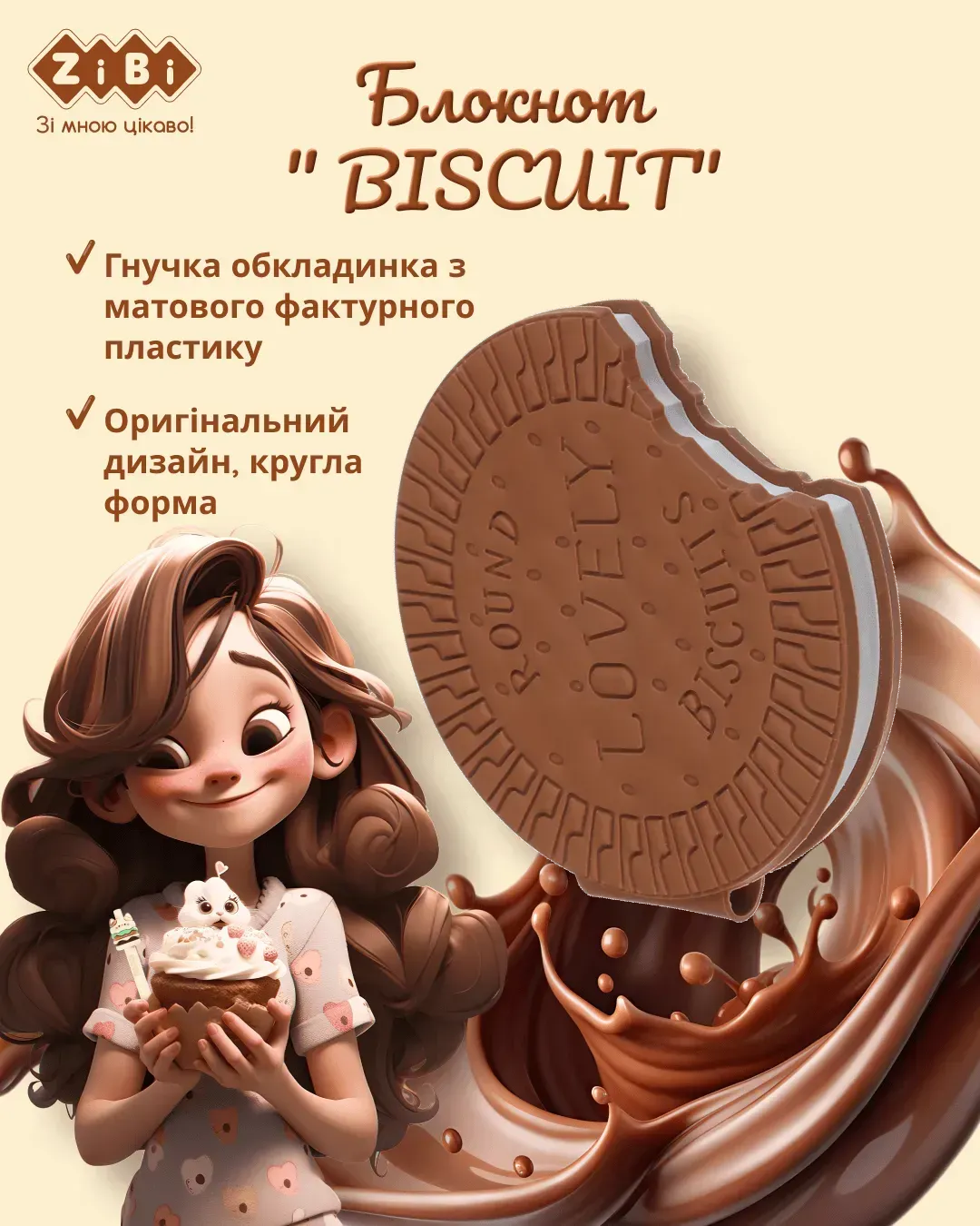 Блокнот 90*90 мм 80 л "Biscuit", нелин., ароматизированная Soft touch обл., ZB.12470-18 1