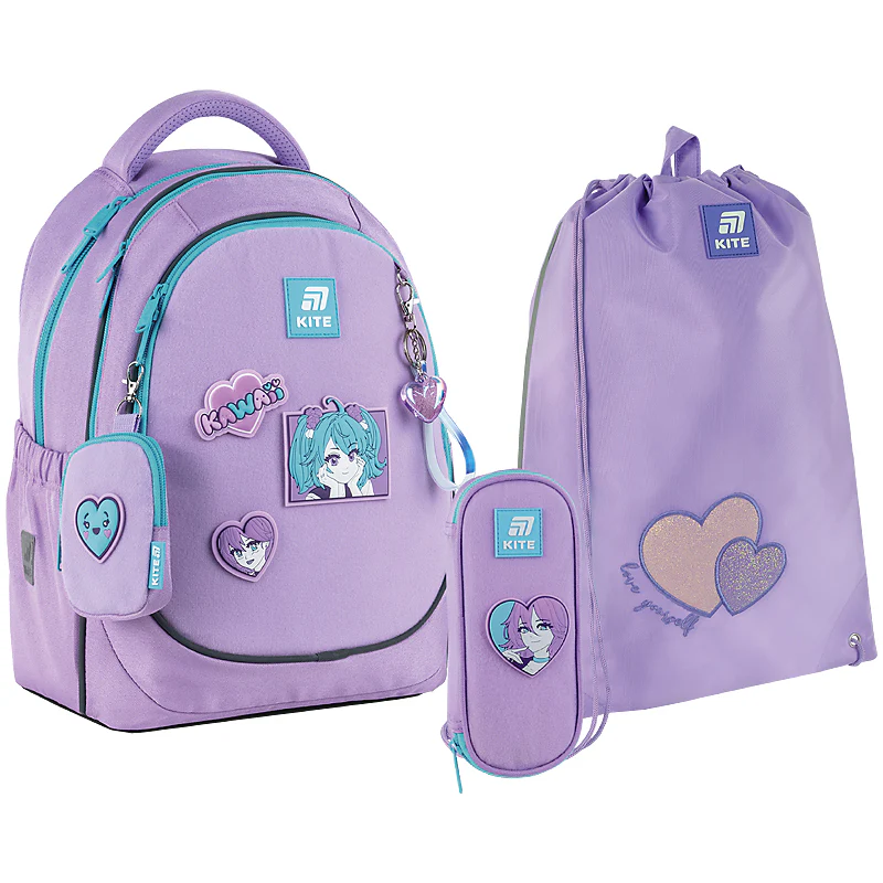 Набор рюкзак+пенал+сумка для обуви Kite 700 Kawaii Love, SET_K25-700M-6